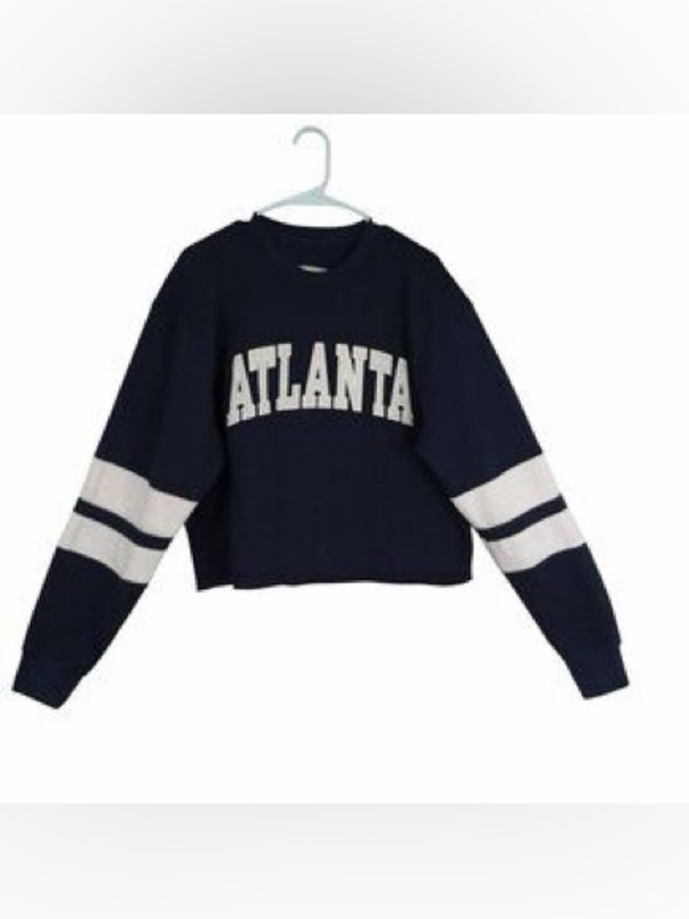 New York Popular Womens Atlanta Navy Cropped Sweatshirt Size M